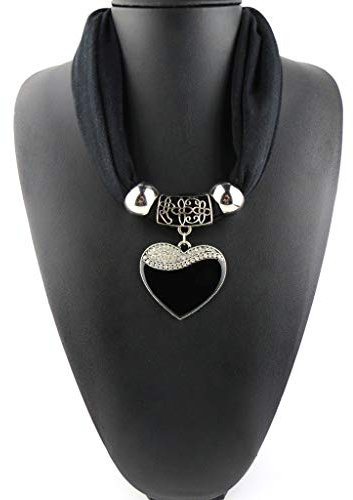 Maxtonser Ethnischer Damen-Schal, Herz-Anhänger, Naturstein-Schmuck, Schwarz