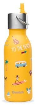 QWETCH - Gourde Enfant Isotherme 350ml - Kids Honolulu Curry Bouchon Pipette - Gourde Inox - 24h Froid et 12h Chaud - Etanche & Sans BPA - Gourde du quotidien pour école, sport et sorties