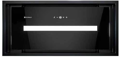 GLOBALO Campana extractora, campana empotrable para cocina, ventilador plano, con iluminación, ancho de instalación 60 cm, vidrio templado, PINELIO 60.1 Black, negro [A+]