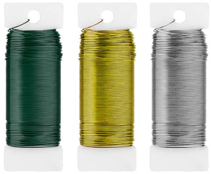 IETWATE 3 Rotoli Filo di Ferro, Filo Metallico per Bigiotteria di 0.35mm x 50m, Filo per Collane Fai Da Te Multiuso, Filo per Braccialetti Verde Dorato Argento, per Piante Fiori Giardini