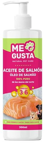 ME GUSTA Olio di salmone per cani e gatti | Ottimizza il sistema immunitario | Rafforza le articolazioni e le ossa | Riduce i problemi di pelle | 300 ml