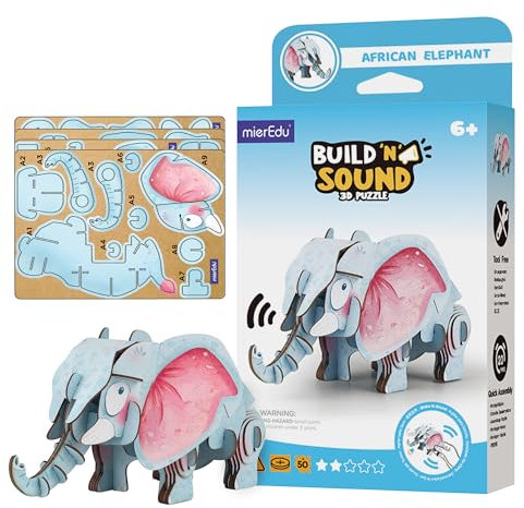 mierEdu - Soundwunder 3D Puzzle Afrikanischer Elefant – Interaktives Lernspielzeug mit Sound für Kinder ab 6 – Puzzle mit Soundmodul, fördert Feinmotorik & logisches Denken