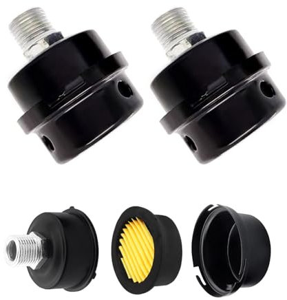 2 Pezzi Silenziatore Compressore Aria a Filetto, Silenziatore per Filtro Aria Nero in Metallo, 3/8 16MM, Silenziatore Compressore Aria a Filetto, per i Filtri dei Compressori D'aria