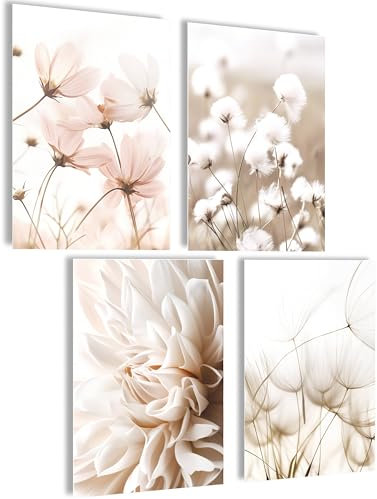 mojoliving Poster Vintage Poster Bilder Küche Wanddeko Wohnzimmer Poster Aesthetic Bilder Set Wandbilder Wohnzimmer Bilder Vintage Bilder (Blumen Makro, Posterset 4x A4 (21x30cm) | ohne Rahmen)