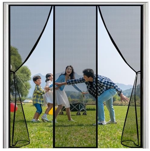 Schwarz Fliegengitter Balkontür Ohne Bohren W85xH230cm Insektenschutz Magnet Fliegenvorhang,Magnetische Adsorption,Luft kann frei strömen for Türen