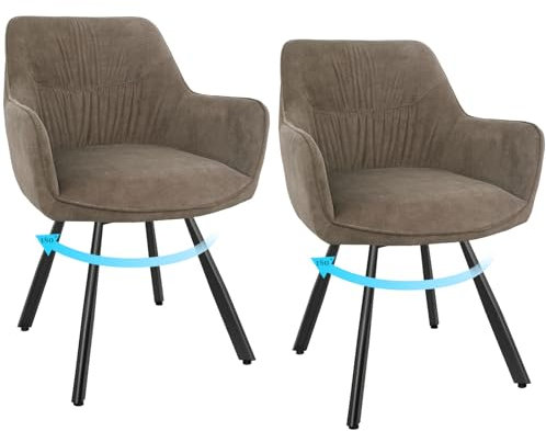 WAFTING Esszimmerstuhl 2er Set drehbar, Armlehnstuhl drehbar 180°, Polsterstuhl Stuhl Samt, Stühle für Esszimmer, Möbel für Wohnzimmer, Arbeitszimmer, Braun