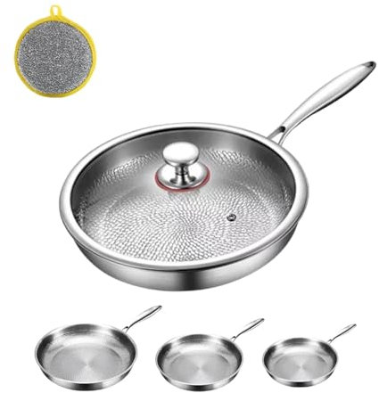 Titanium Hammered Pan Pro Con Coperchio, Padella Antiaderente Nutri Pan In Titanio, Antigraffio, 2025 Ultra Durable Pure, Antiaderente Resistente, Riscaldamento Uniforme, Per Cucinare (L)