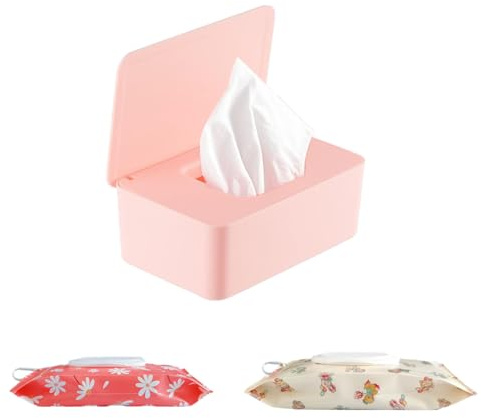 Feuchttücher Box Set, 1 Feuchttuchbox & 2 Tragbare Feuchttücher Tasche | Wiederverwendbarer Nachfüllbarer Großer Feuchtuchspender, Toilettenpapier Box für Badezimmer, Küche, Büro und Haustiere
