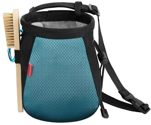 MoKo Climbing Chalk Bag with Chalk Brush, Waterproof Nylon Bouldering Chalk Bag Bucket with 2 Large Zippered Storage Pockets Drawstring Closure Adjustable Belt Chalk Bag for Climbing Gymnastics