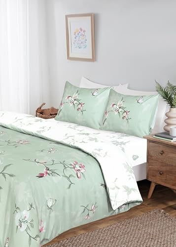 Rapport Home Full Bedding Set with Matching Fitted Sheet and Pillowcase Green Single Duvet Cover Set | Reversible, Soft Microfibre Bedding, Tropical Bird Print, Reversible Design, Easy Care, Non-Iron