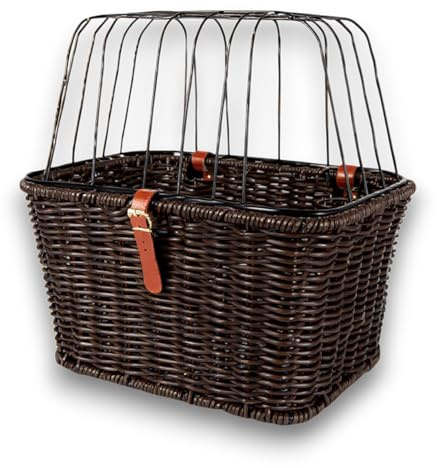 Weiden Fahrradkorb für Hunde, Dunkelbraun, Gepäckträger Montage, 49 x 35 x 26 cm, mit Schutzgitter, Belastbar bis 15 kg