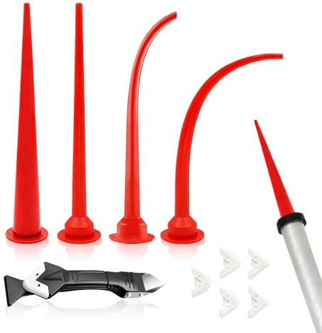 10 Pcs Caulking Gun Nozzles Kit, 30cm Long Straight and Curved Caulk Nozzles Plastic Cones Nozzle with Multi-Function Squeegee for Construction Sealing Seams Installing Glass