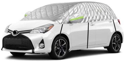 Hageldecke Halbgarage Kompatibel mit Toyota Yaris 2013-2025 XP150 Hatchback, Schneeschutz Halbe Autoabdeckung 6 Schichten Verdickte Frostschutz Halbabdeckung mit Gurt Reflexstreifen