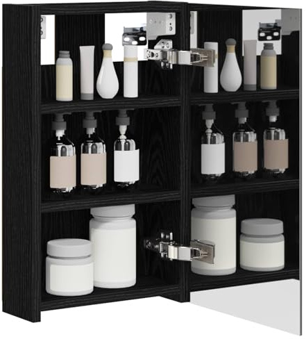 vidaXL Badezimmerspiegelschrank Schwarz Eichen-Optik 30 x 10,5 x 50 cm, Moderner Spiegelschrank, rechteckig, Wandregal für Badezimmer, praktische Aufbewahrung