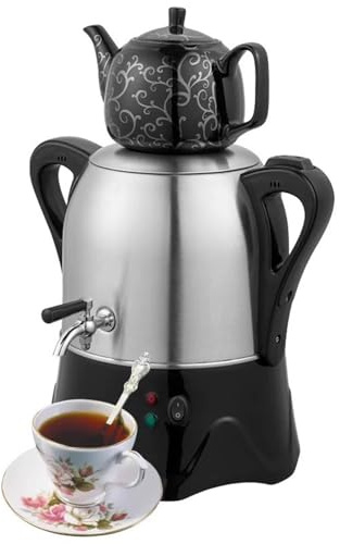 Elektrischer türkischer Teebereiter Samowar 2000W Warmwasserkocher mit Warmhaltefunktion, 3L Edelstahl Wasserkocher & 1L Keramik Teekanne für Kaffee & Kräutertee