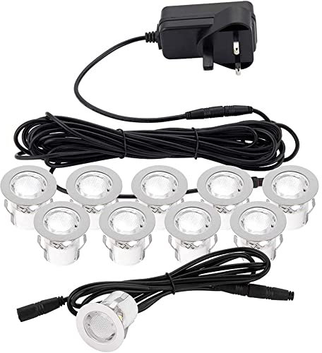 Betta Lighting Decking Lights – Led Garden Decking Lights – Outside Plinth Deck Lighting – IP44 Rated Recessed Lights for Garden, Porch, Kitchen, Steps – 10 x 30mm LED White Lamp – Stainless Steel
