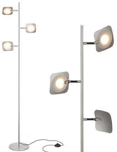 Brightech Tree Spotlight LED Floor Lamp - Very Bright Reading, Craft and Makeup 3 Light Standing Pole - Modern Dimmable & Adjustable Panels, Minimal Space Use - Silver