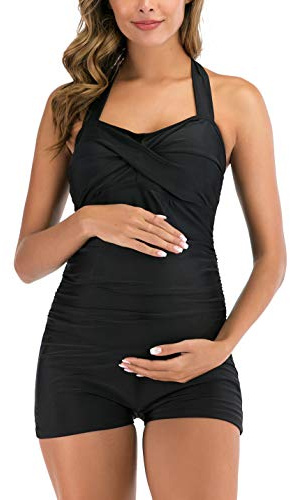 EastElegant Maillot de Bain Une pièce rétro Halter avec Boyleg Grossesse(Noir,XXX-Large)