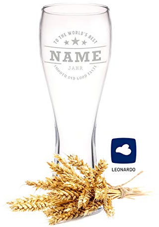 Leonardo Weizenglas mit Gravur To the World's best Personalisiert mit Namen & Geburtsjahr - Geschenk für Papa als Vatertagsgeschenk 0,5l Bierglas Weizenbierglas als Geburtstagsgeschenk für Männer