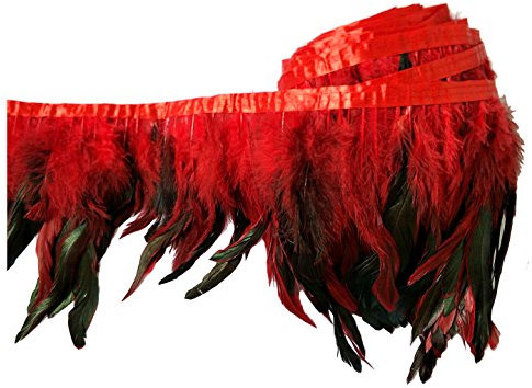 keland 2 Yards Hahn Feder Fringe Trim 5-8 in der Breite DIY Cape Schal Rock Halloween Kleid Dekoration (A-Rot)