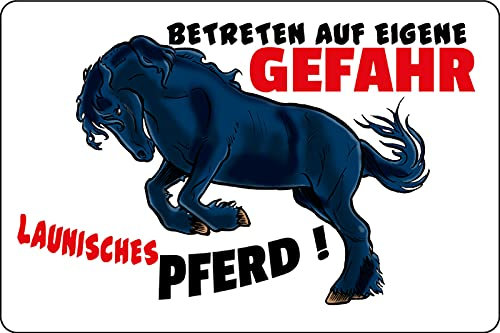 Schatzmix W0826 Spruch Betreten auf eigene Gefahr launisches Pferd Warnschild Metallschild Wanddeko 20x30 tin sig Blechschild,Blech,Mehrfarbig,20x30 cm