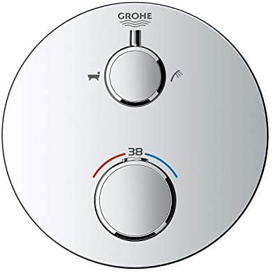 GROHE Grohtherm Concealed - Thermostat (Rosette aus Metall, Sicherheitssperre bei 38°, kratzfeste Oberfläche) rundes Design, chrom, 24077000