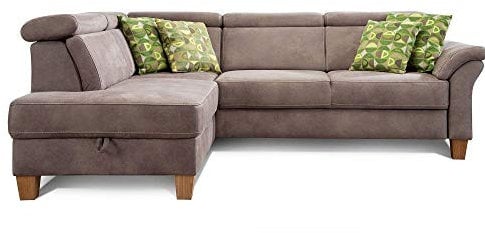 Cavadore Ecksofa Ammerland mit Ottomane links / Federkern-Sofa im Landhausstil mit verstellbaren Kopfstützen / 245 x 84 x 194 / Lederoptik hellbraun