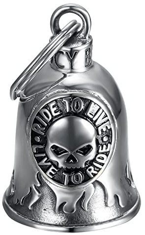 BOBIJOO JEWELRY - Clochette Moto Skull Ride to Live Porte-Bonheur MOCY Bell Acier Inoxydable Argent