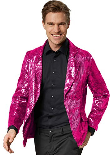 dressforfun Glitzer Pailletten Blazer, Sakko, Kostüm Herren, Faschingskostüme Männer, Karneval, Kostüme für Erwachsene, 80er Jahre Outfit, Discokugel, Gruppenkostüm Erwachsene - pink, L