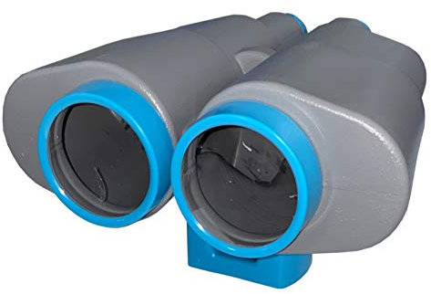 Loggyland grosses Fernglas schwenkbar drehbar für Kletterturm Spielturm Zubehör Spielfernrohr aus PE incl. Befestigungsfuss und Holzschraube grau/türkis