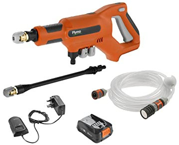 Flymo EasiClean Li Portable Pressure Cleaner - 18V Battery with Charger, 200l/h Flow Rate, 6m Hose Length, 3 Nozzle Attachments