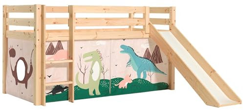 Lit Mi-Hauteur 90x200 Toboggan sommier Inclus Housse Dino Pino - Bois