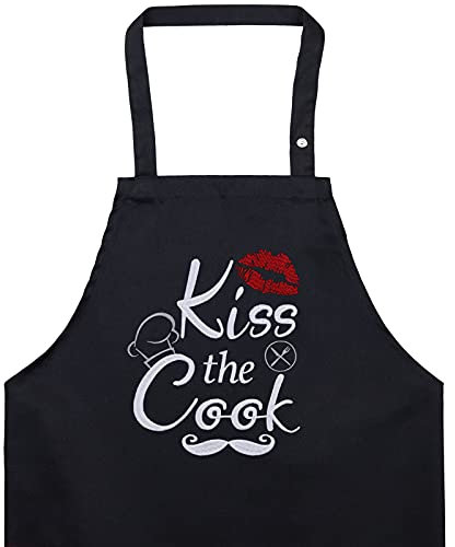 EXPRESS-STICKEREI BBQ Grillschürze - Lustige Kochschürze für Grillfans - Verstellbare Latzschürze für Männer/Frauen - Küchenschürze mit Spruch Kiss the cook - Kochschürze