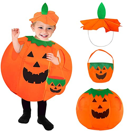 Kinder Kürbis Kostüm mit Umhang und Hut - Baby & Kind Halloween Kostüm für Cosplay Party