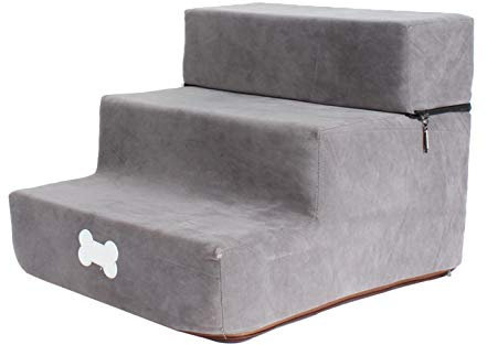 Chen0-super Pet Dog Stair Step,Flannel Dog Detachable 3-Story Staircase Assembly Removable Stairs Ladder Dog Stair Zippered Micro Fiber Cover Non-Slip Bottom Print,Light Gray Small Three-layer