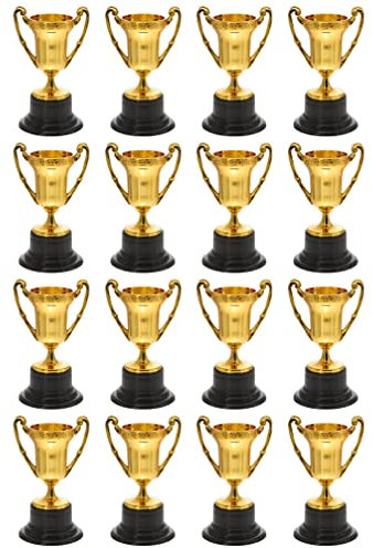 TOYANDONA Gold Plastic Trophies for Kids - Pack of 16 Mini Trophies Bulk Award Trophy Cup Set, Award Trophies for Party Favors, Rewards, Sports Tournament Winning Prizes