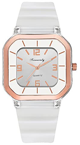 Armbanduhr Breit Herren Veret Armband Quarz Damen Zifferblatt Damen Simples Uhr Silikon Digitaluhr Uhr Mode Damenuhr Armbanduhr Verkleinern (White-1, One Size)