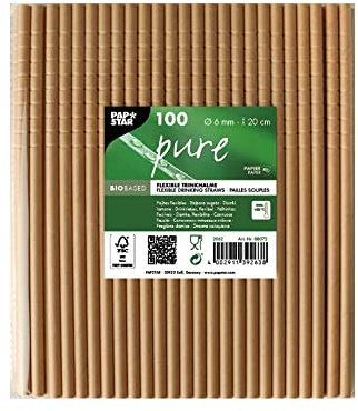Papstar 100 Trinkhalme aus Papier pure Ø 6 mm · 20 cm braun flexibel