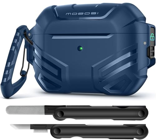 MOBOSI for AirPods Pro 2 Case Cover with Lock & Cleaner Kit & Keychain, Compatible with Airpod Pro Case 2nd/1st Gen Military Grade Shockproof Protective Hard Shell for Men(2023/2022/2019), Blue