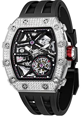 TSAR BOMBA Uhren Herren Armbanduhr Luxus automatik Uhr Herren Diamant Tonneau Analog Großes Ziffernblatt Leuchtende Wasserdicht Klassische männer Geschenke für männer