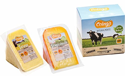 COINGA - PACK GOURMET LOTE 2 QUESOS MAHÓN-MENORCA DOP CON ESTUCHE REGALO - Cuña queso tierno + cuña queso semicurado premiados en los WORLD CHEESE AWARDS