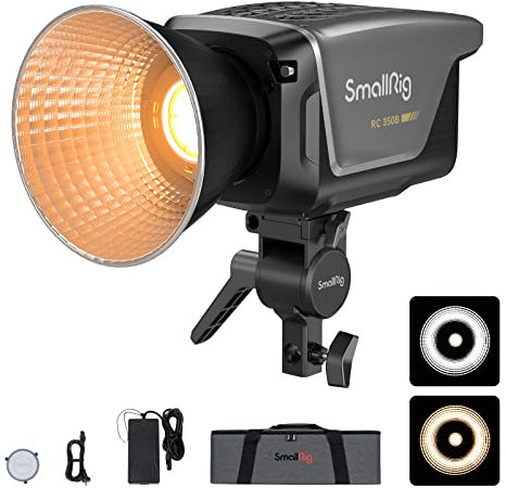 SMALLRIG RC 350B 350W Bi-Color COB LED Video Light 115,000 Lux bei 1m CRI 95+ TLCI 96+ 2700K-6500K Studiobeleuchtung mit Bowens Mount, Handbuch und App-Steuerung Remote Professional Light - 3966
