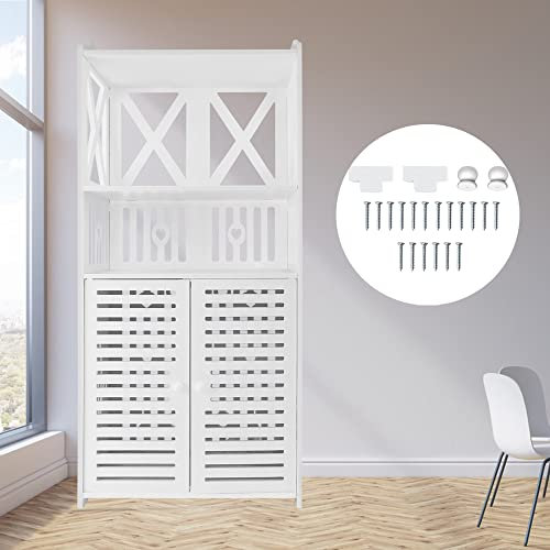 EFAN Waterproof Bathroom Cabinets, White Floor Standing Cabinet for Bathroom, Storage Cupboard Unit for Bedroom Kitchen Hallway, 90x40x25cm
