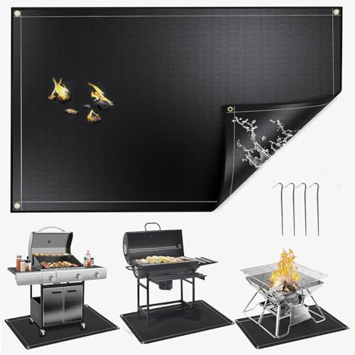 122 × 92 cm Feuerstelle Matte, Grillmatten Bodenmatte, Silikon-Glasfaser Hitzebeständige Wasserbeständige Grillmatte für BBQ Grills, Kamin, Boden, Rasen und Camping, Schwarz