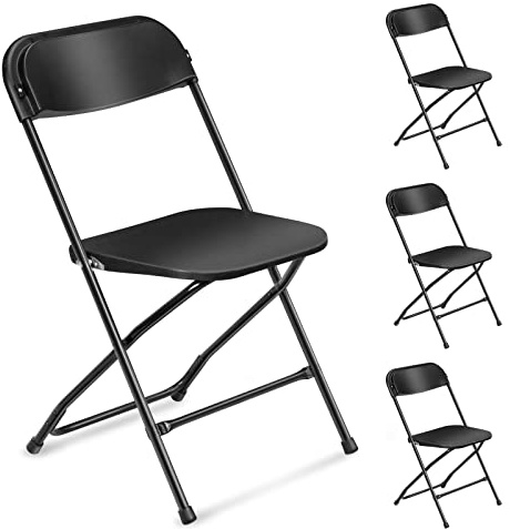 LEADZM Chaise Pliante, Lot de 4, Structure en Acier Métallique | Charge 158 KG, Chaises de Salle à Manger Portables, Fêtes, Mariages, Pique Niques, Garten, Intérieur Extérieur, Noir