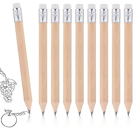 NQEUEPN 100 Stück Golfstifte, 10cm Kurze Rundstifte Halbstifte mit Radiergummi Gespitztes Holz Mini Rundstifte für Vorschulkinder Kleinkinder Kindergarten Schule Zuhause (Holzfarbe)