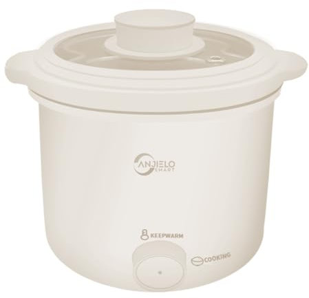 Arrocera pequeña con vaporizador de arroz, antiadherente, cuenco de arroz extraíble, manejo con un solo toque, miniolla arrocera para 1 o 2 personas, incluye taza medidora y espátula (0,8 l)