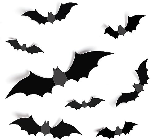 Redreo Halloween Dekoration 3D Fledermaus Wandaufkleber 28 Stück in 4 Verschiedenen Größen, Abnehmbares Fledermaus DIY Halloween Partyzubehör für den Innen- und Außenbereich