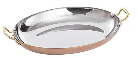RSBFER Poêle à Paella espagnole Ovale avec poignées Doubles rivetées, Casserole antiadhésive sans revêtement marmite marmite pour Restaurants à Domicile,Rose Gold,36cm