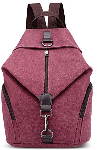 DORRISO Damen Leinwand Rucksack Frauen Canvas Tasche Vintage Rucksäcke Umhängentasche Große Kapazität Reisetasche Schultasche für Reise Outdoor Schule Rucksack Rot